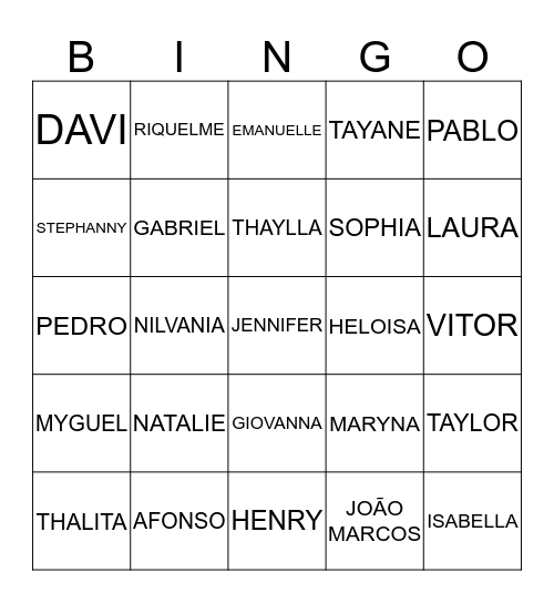 1º G - NILVANIA Bingo Card