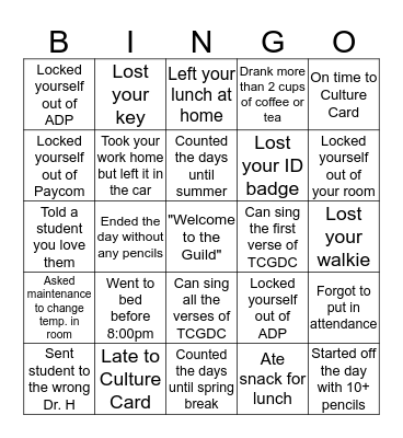 Untitled Bingo Card
