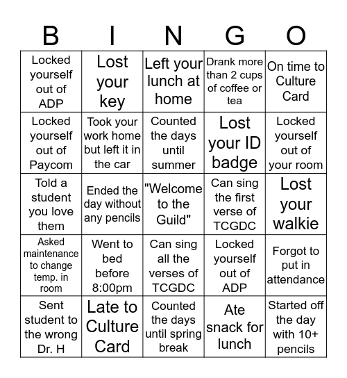 Untitled Bingo Card