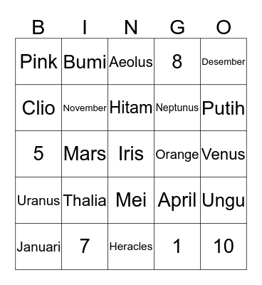 Calypso  Bingo Card