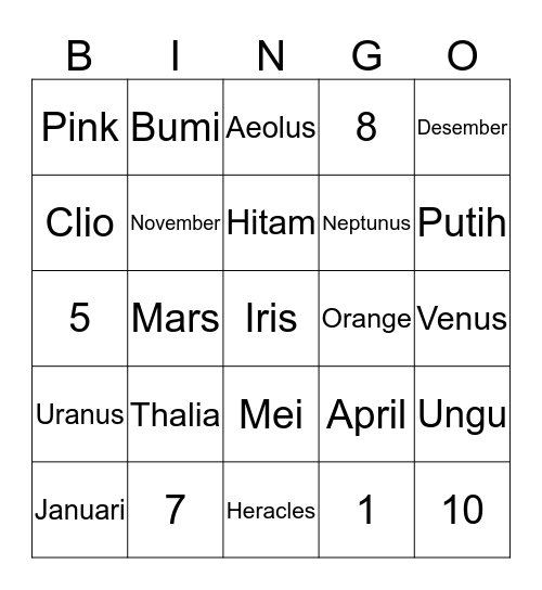 Calypso  Bingo Card