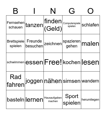 Freizeit Bingo Card