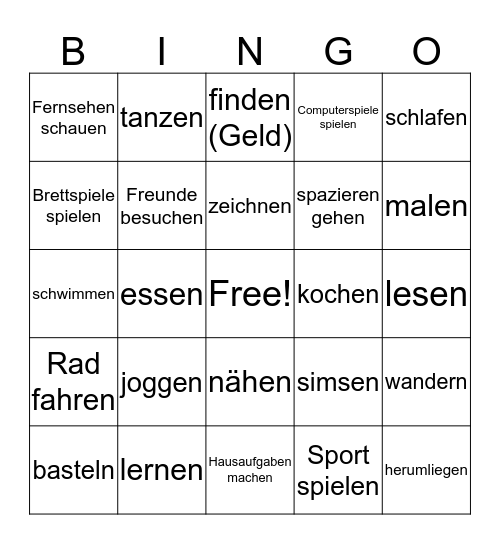 Freizeit Bingo Card