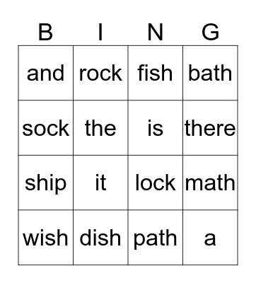 Vocabulary Bingo Card