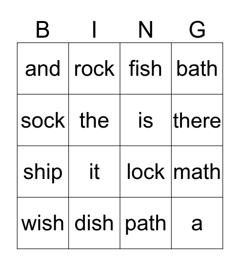 Vocabulary Bingo Card