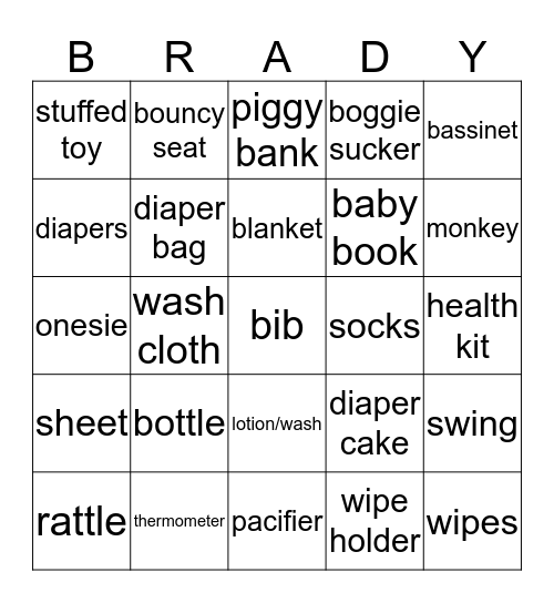 welcome baby brady Bingo Card