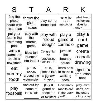 IAN'S GRAD PARTY - BINGO FILL-UP - sign your name Bingo Card