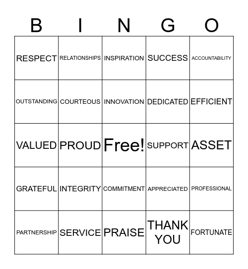 EMPLOYEE APPRECIATION Bingo Card