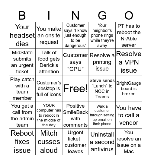 NOC Bingo Card