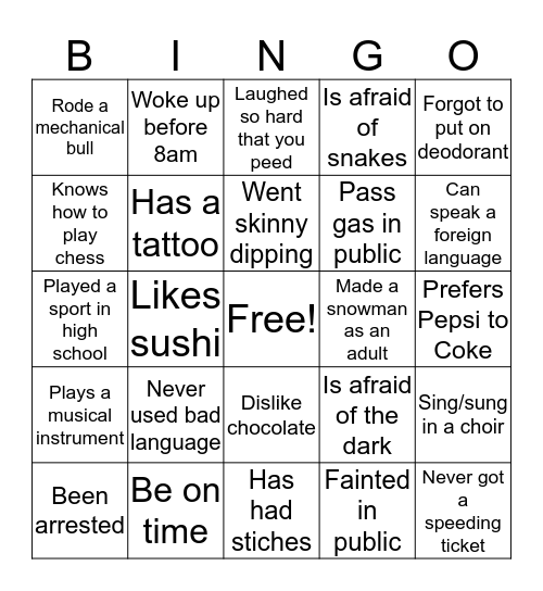 BINGO CHALLENGE Bingo Card