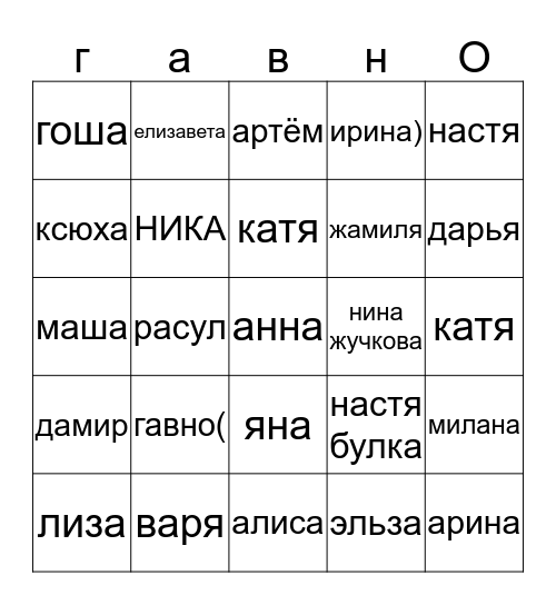 бессмысленное гггааавввнннооо  Bingo Card