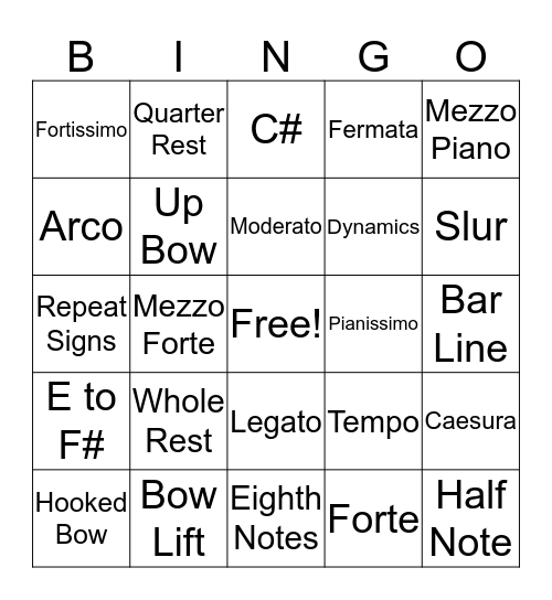 Music Terms & Symbols Bingo Card