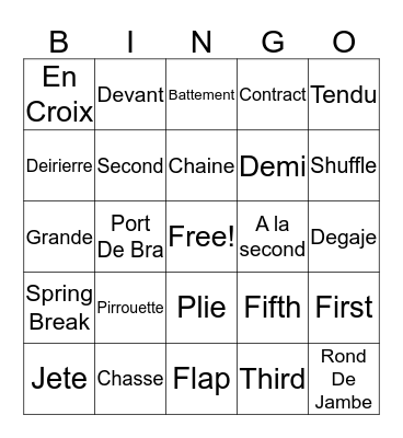 Dance Class Bingo Card