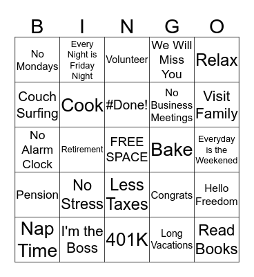 Happy Retirement Lillian McKoy Bingo Card
