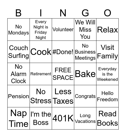 Happy Retirement Lillian McKoy Bingo Card