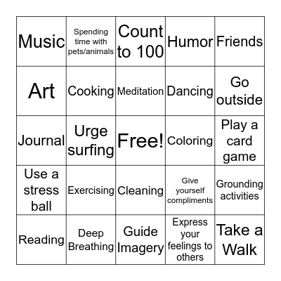 Coping Skills BINGO Card