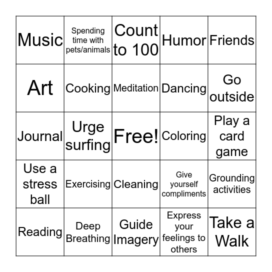 Coping Skills BINGO Card