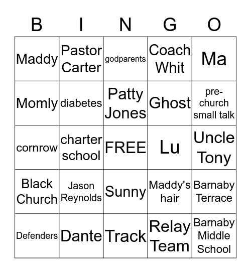 PATINA Bingo Card