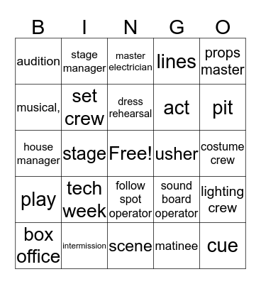 Theatre Bingo! Bingo Card
