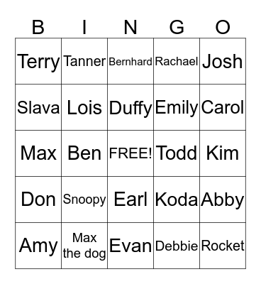 Gilman Family Bingo Card