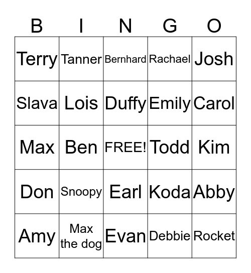 Gilman Family Bingo Card