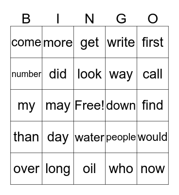 Instant Word Bingo 81-100 Bingo Card