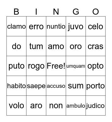 Latin Vocabulary Bingo Card