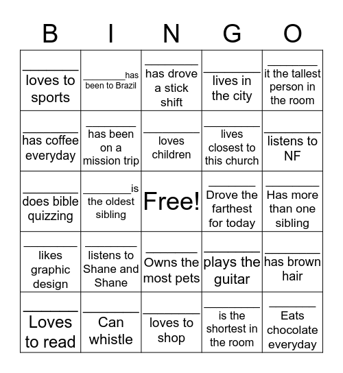 Youth Bingo Card