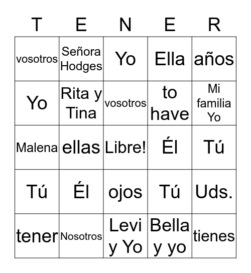 TENER  Bingo Card