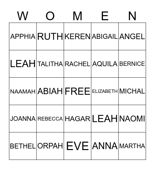 WOMEN OF THE BIBLE Bingo Card