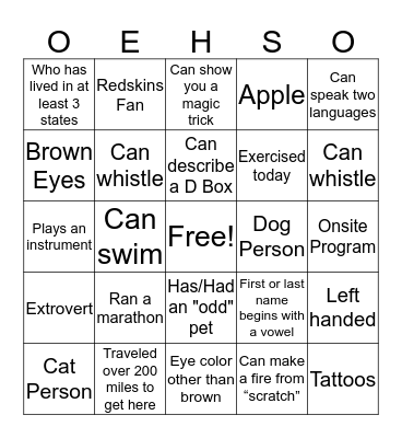 OEHS BINGO Card