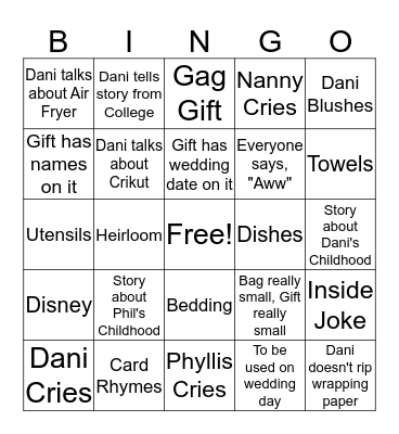 Dani's Travel from Ms to Mrs Bingo Card