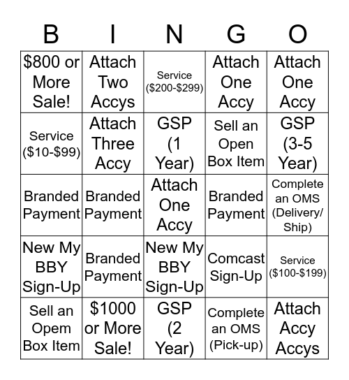 Best Buy BINGO Card