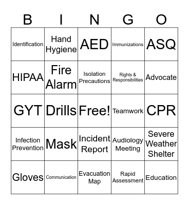 PATIENT SAFETY Bingo Card