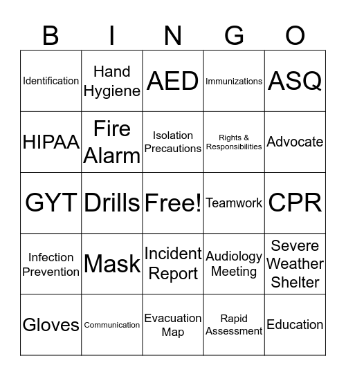 PATIENT SAFETY Bingo Card