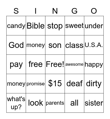 Sign Language Class Bingo Card