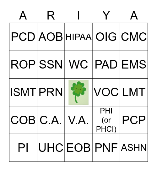 ARIYA BINGO- Luck Be With You! Bingo Card