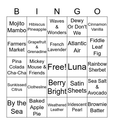 Scentsy Bingo Card