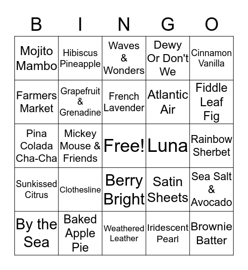 Scentsy Bingo Card