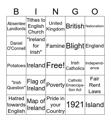 Irish Bingo Card