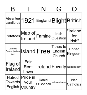 Irish Bingo Card