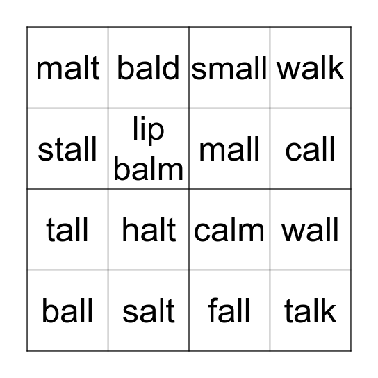 all/ al Bingo Card