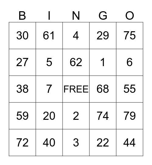 Untitled Bingo Card