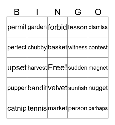 VC/CV Bingo Card