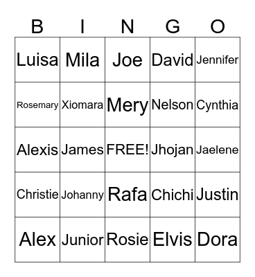Perez Family Bingo Card