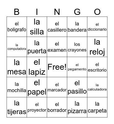 School Supplies Bingo Card