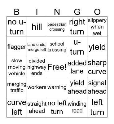 Drivers License Symbols Bingo Card