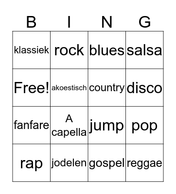 muziek!  Bingo Card
