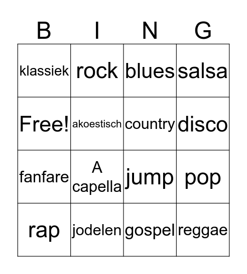 muziek!  Bingo Card