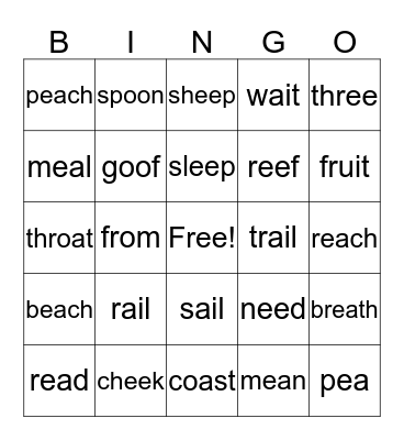 Vowel Team Bingo Card